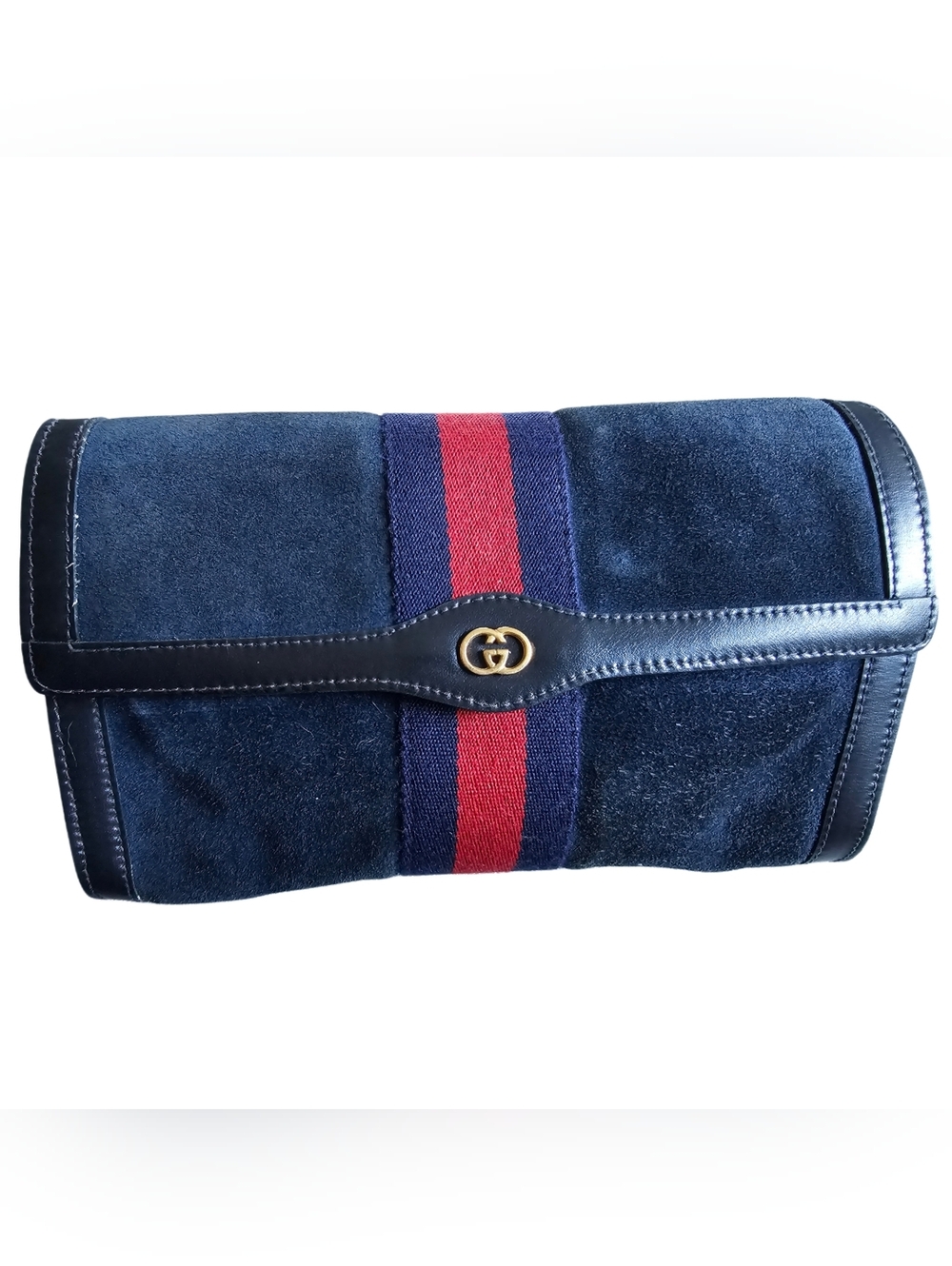 Vintage Gucci Blue Suede Sherry Line Clutch Handbag